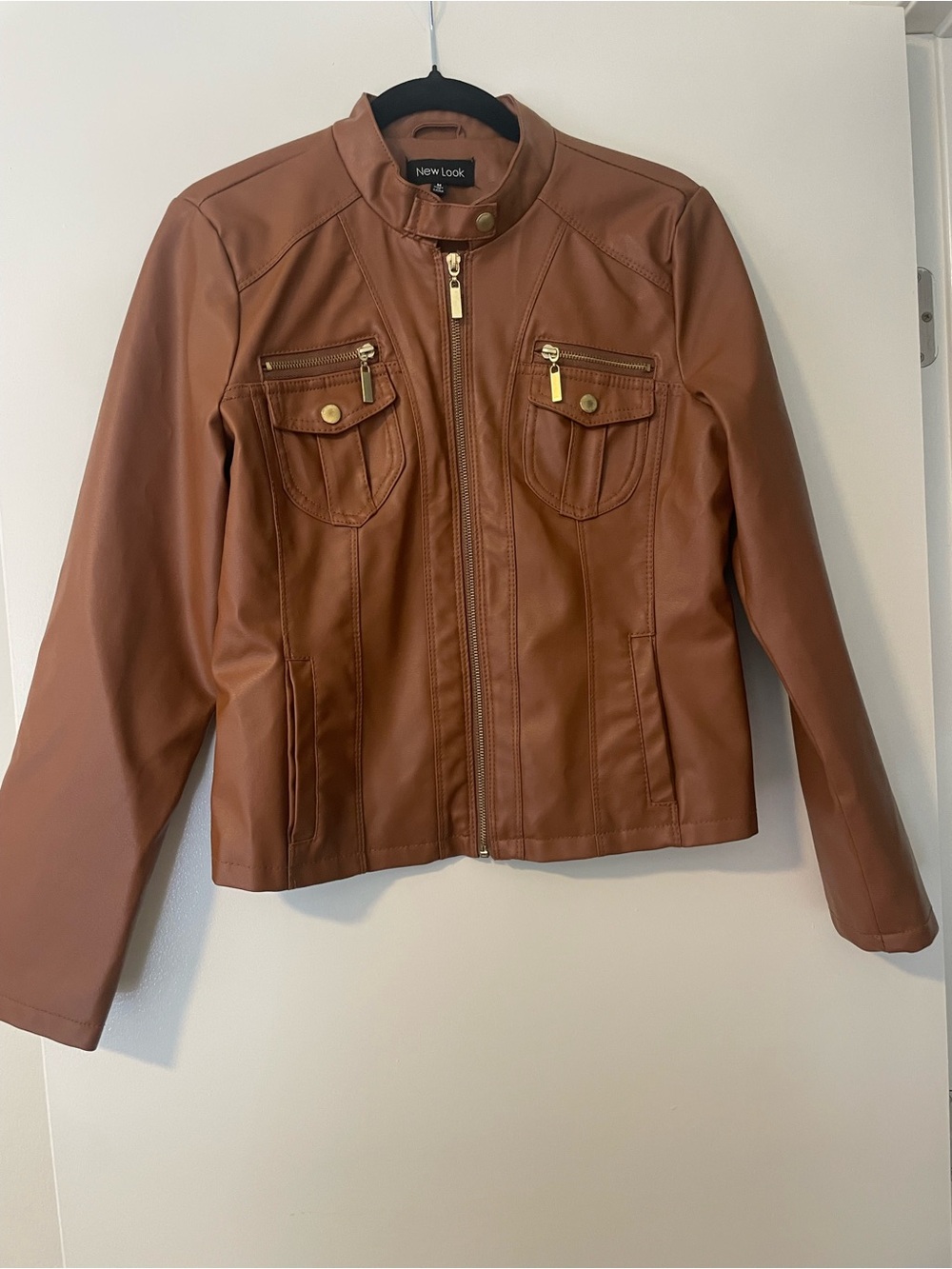 New Look Women's Brown Faux Leather Zip-Front Jacket
